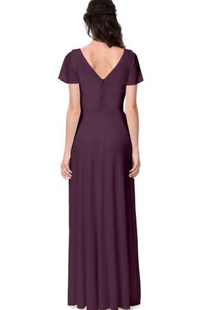 Robe demoiselle d'honneur avec manche courte avec chiffon v encolure ligne a