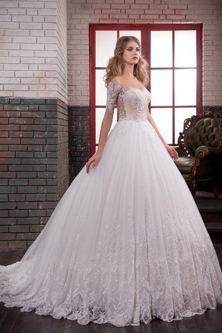 Robe de mariée longue decoration en fleur d'epaule ajourée avec manche courte de mode de bal