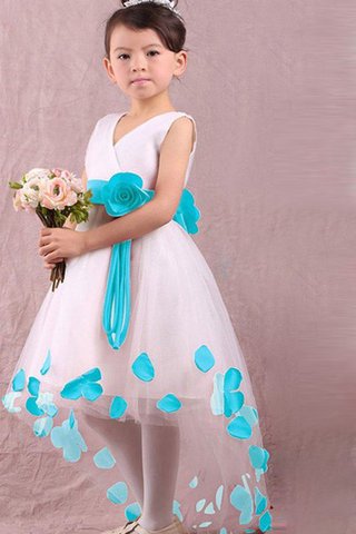 Robe cortège fille avec manche courte de col en v avec fleurs croisade textile en tulle