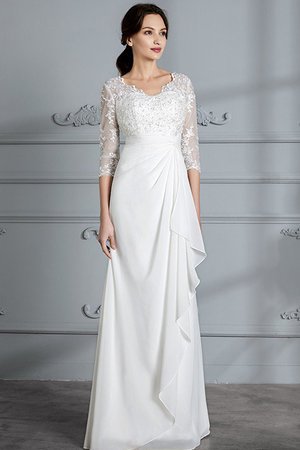 Robe de mariée naturel gaine longueur au ras du sol avec chiffon avec manche 3/4