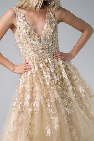 Robe de bal naturel v encolure ligne a avec fleurs textile en tulle