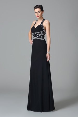 Robe de soirée avec chiffon grandes bretelles avec perle avec zip avec sans manches