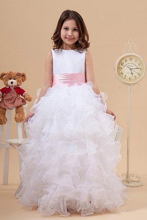 Robe cortège fille longue avec fleurs en organza avec sans manches encolure ronde