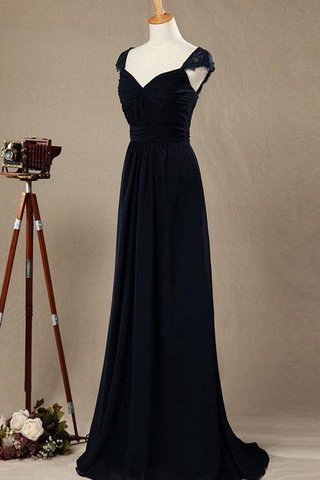 Robe demoiselle d'honneur longue avec décoration dentelle noeud avec manche courte ligne a