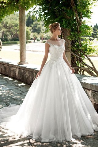 Robe de mariée romantique de traîne moyenne a-ligne trou de serrure encolure ronde