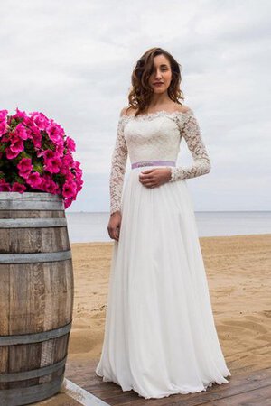 Robe de mariée avec manche longue appliques avec ruban ligne a en plage