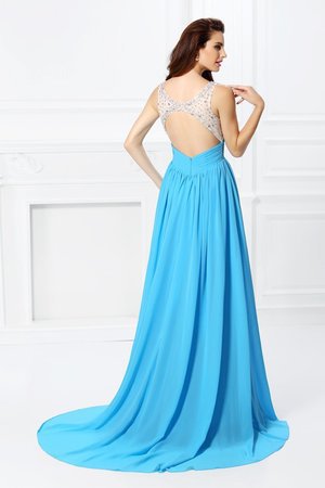 Robe de bal longue avec perle de traîne courte manche nulle avec chiffon