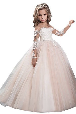 Robe cortège fille naturel en tulle avec manche longue avec fleurs de mode de bal