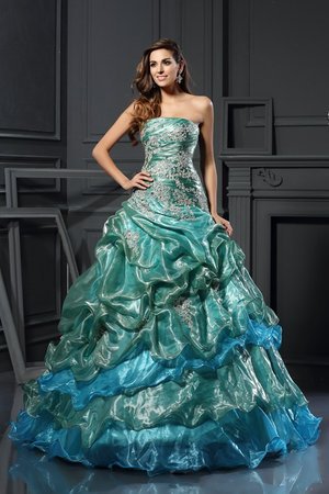 Robe de quinceanera longue textile en tulle cordon manche nulle appliques