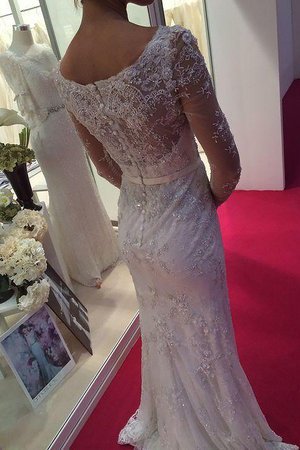 Robe de mariée naturel avec manche longue col u profond maillot avec chiffon