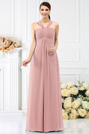 Robe demoiselle d'honneur longue plissé a-ligne en chiffon fermeutre eclair