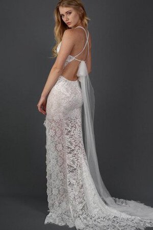 Robe de mariée festonné collant manche nulle de traîne courte avec décoration dentelle