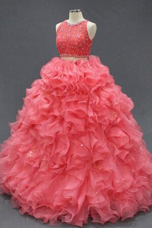 Robe de quinceanera en organza jusqu'au sol en dentelle avec zip textile en tulle