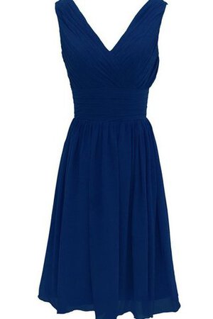 Robe demoiselle d'honneur naturel courte a-ligne avec chiffon v encolure