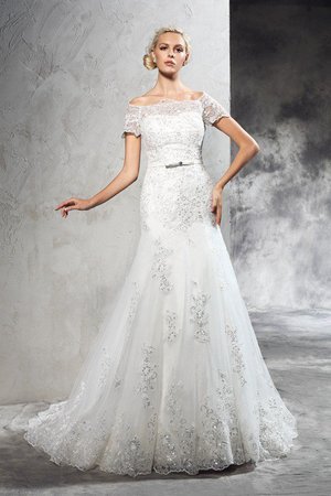 Robe de mariée longue naturel d'epaule ajourée collant avec zip