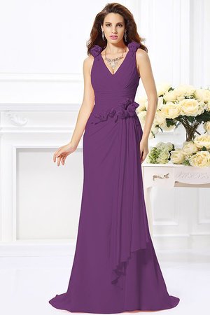 Robe demoiselle d'honneur longue de traîne courte v encolure avec chiffon avec zip