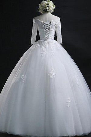 Robe de mariée facile avec ruban avec lacets avec manche 3/4 textile en tulle