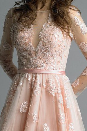 Robe de bal naturel avec zip avec manche longue en tulle jusqu'au sol