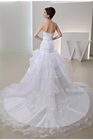 Robe de mariée longue avec perle de col en cœur de traîne mi-longue cordon