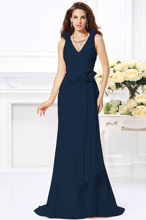 Robe demoiselle d'honneur longue de traîne courte v encolure avec chiffon avec zip