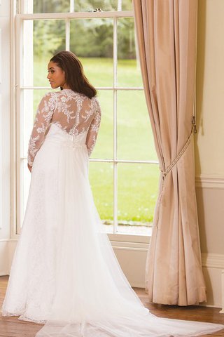 Robe de mariée avec perle avec manche longue de traîne moyenne textile en tulle appliques