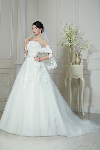 Robe de mariée facile avec lacets jusqu'au sol appliques avec perle