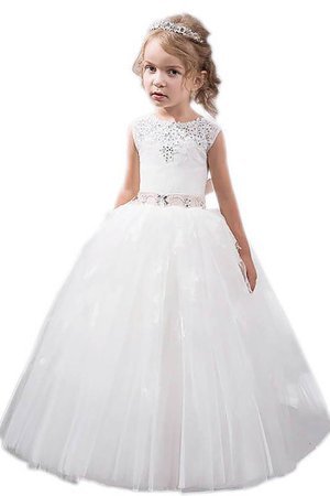 Robe cortège fille naturel avec cristal au niveau de cou de mode de bal en tulle