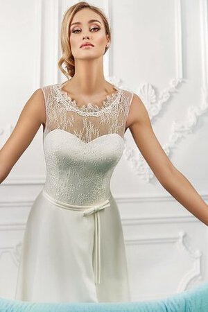 Robe de mariée en satin de traîne courte a plage avec nœud longueur au ras du sol