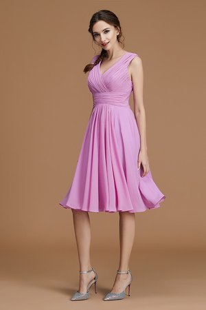 Robe demoiselle d'honneur de col en v manche nulle avec chiffon belle a-ligne