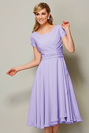 Robe demoiselle d'honneur naturel courte de lotus gaine au niveau de genou