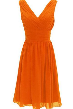 Robe demoiselle d'honneur naturel courte a-ligne avec chiffon v encolure