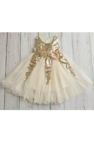 Robe cortège fille brillant au niveau de cou de lotus avec fleurs au niveau de genou