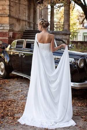 Robe de mariée jusqu'au sol de traîne courte manche nulle en chiffon d'épaule asymétrique