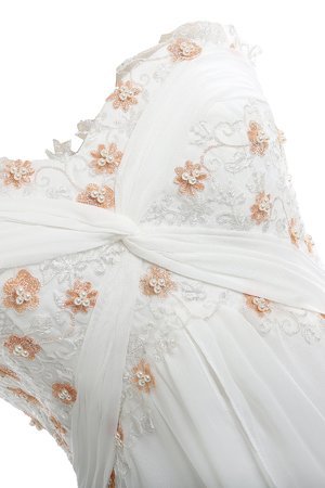 Robe de mariée eclaté intemporel romantique en dentelle avec perle