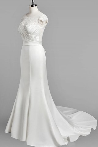 Robe de mariée naturel fermeutre eclair avec manche courte en satin de traîne moyenne