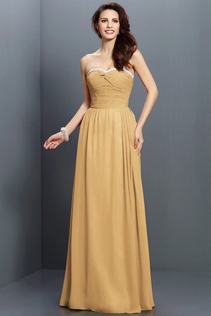 Robe demoiselle d'honneur longue avec perle fermeutre eclair a-ligne avec chiffon