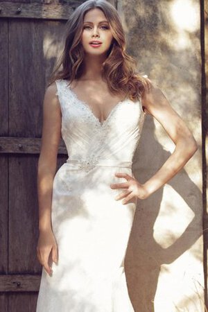 Robe de mariée naturel avec ruban avec manche longue ceinture en étoffe jusqu'au sol