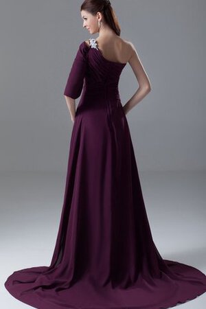 Robe de soirée avec décoration dentelle d'épaule asymétrique avec chiffon jusqu'au sol