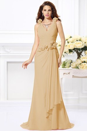 Robe demoiselle d'honneur longue de traîne courte v encolure avec chiffon avec zip