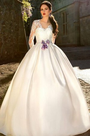 Robe de mariée humble longue avec nœud à boucles en satin en dentelle