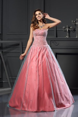 Robe de quinceanera cordon de mode de bal avec perle en satin de col en cœur