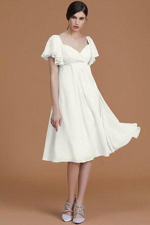 Robe demoiselle d'honneur naturel col en forme de cœur avec chiffon ruché avec zip