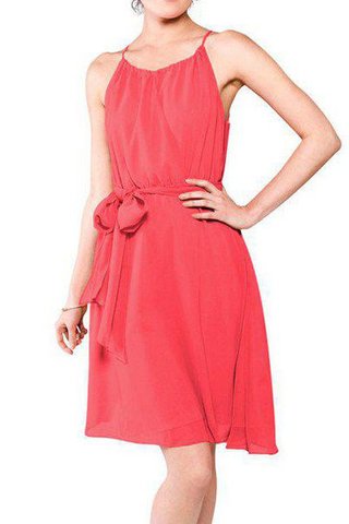 Robe demoiselle d'honneur bref avec ruban avec chiffon bandouliere spaghetti ceinture