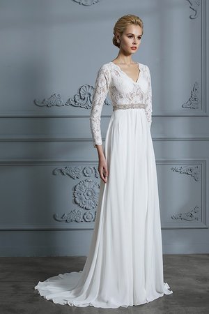 Robe de mariée passionnant avec manche 3/4 ligne a v encolure de princesse