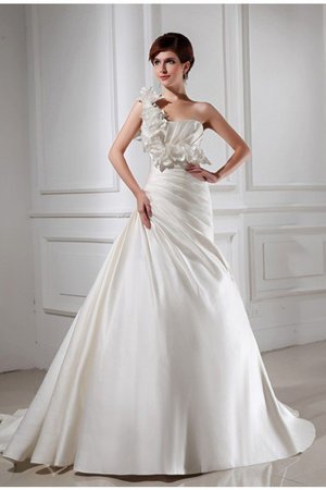 Robe de mariée de princesse avec fleurs avec lacets en satin manche nulle