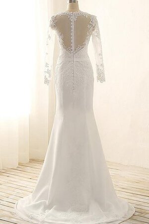 Robe de mariée modeste en satin v encolure avec décoration dentelle de traîne courte