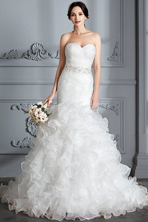 Robe de mariée naturel en satin de traîne courte de lotus manche nulle