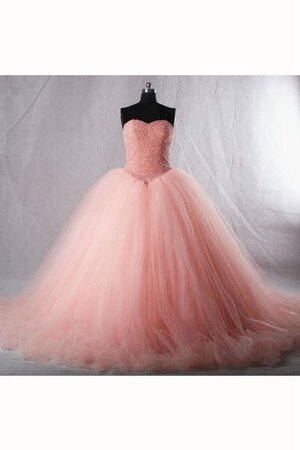 Robe de quinceanera plissé fermeutre eclair avec décoration dentelle jusqu'au mollet cordon