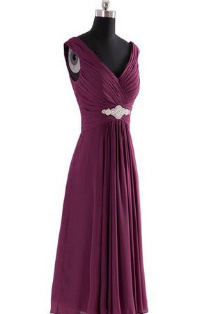 Robe demoiselle d'honneur facile de col en v manche nulle avec perle avec chiffon