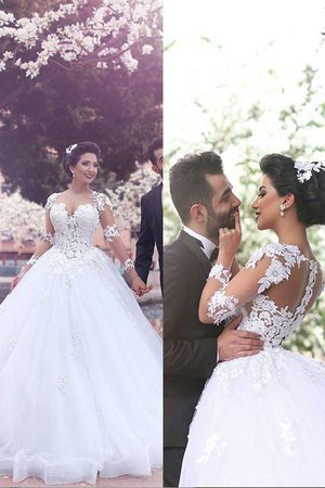 Robe de mariée naturel en tulle de col en cœur de mode de bal avec manche longue